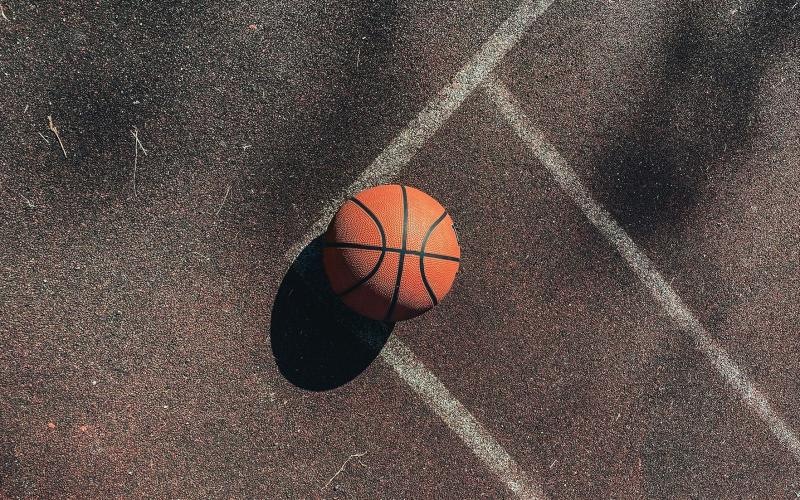 a basketball on a basketball court